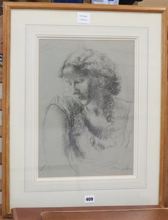 Clara Klinghoffer (1900-1970), charcoal drawing, Sketch of a young woman, signed, 41 x 29cm